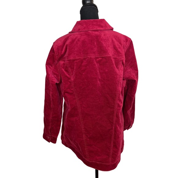 DENIM & CO RED STRETCH VELVETEEN PETITE LONG JACKET NWOT - Picture 3 of 8